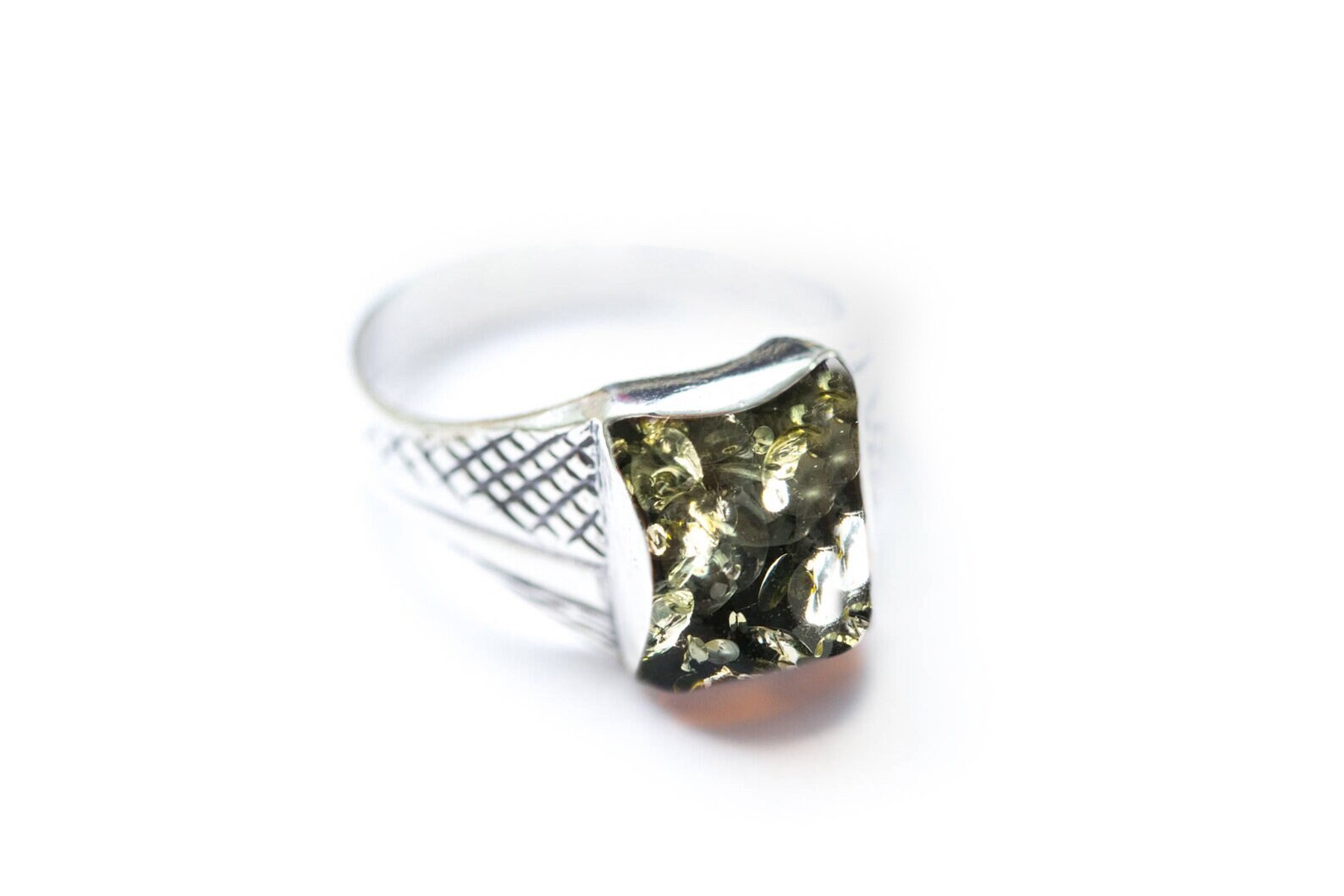 Men's Green Amber Solitaire Ring- Rings- Baltic Beauty