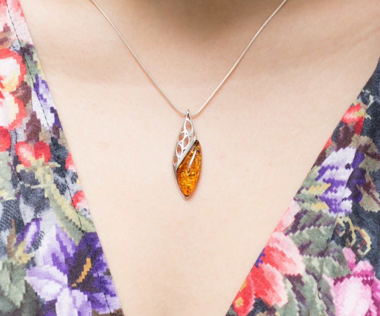 Modern Amber Drop Pendant- Necklaces- Baltic Beauty