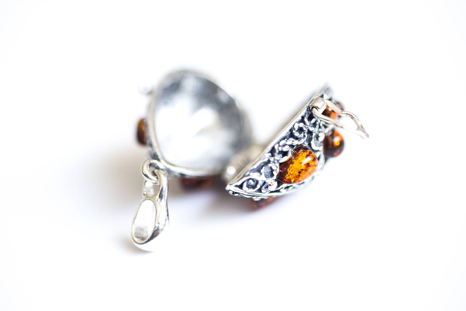 Fabergé Inspired Amber Egg Locket Necklace- Necklaces- Baltic Beauty