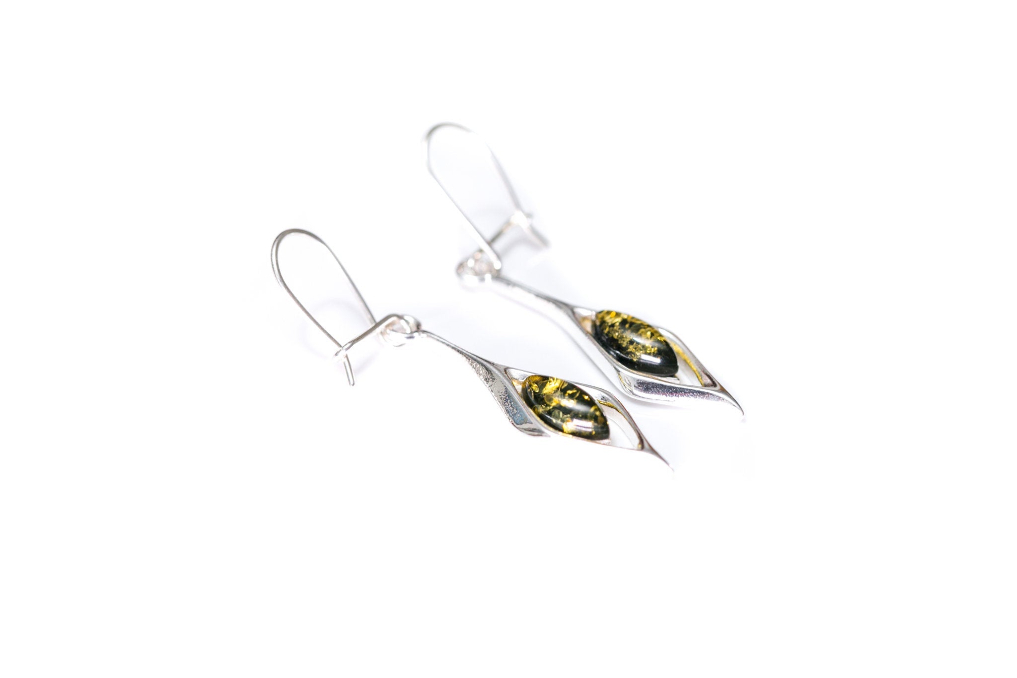 Green Amber Droplet Earrings- Earrings- Baltic Beauty