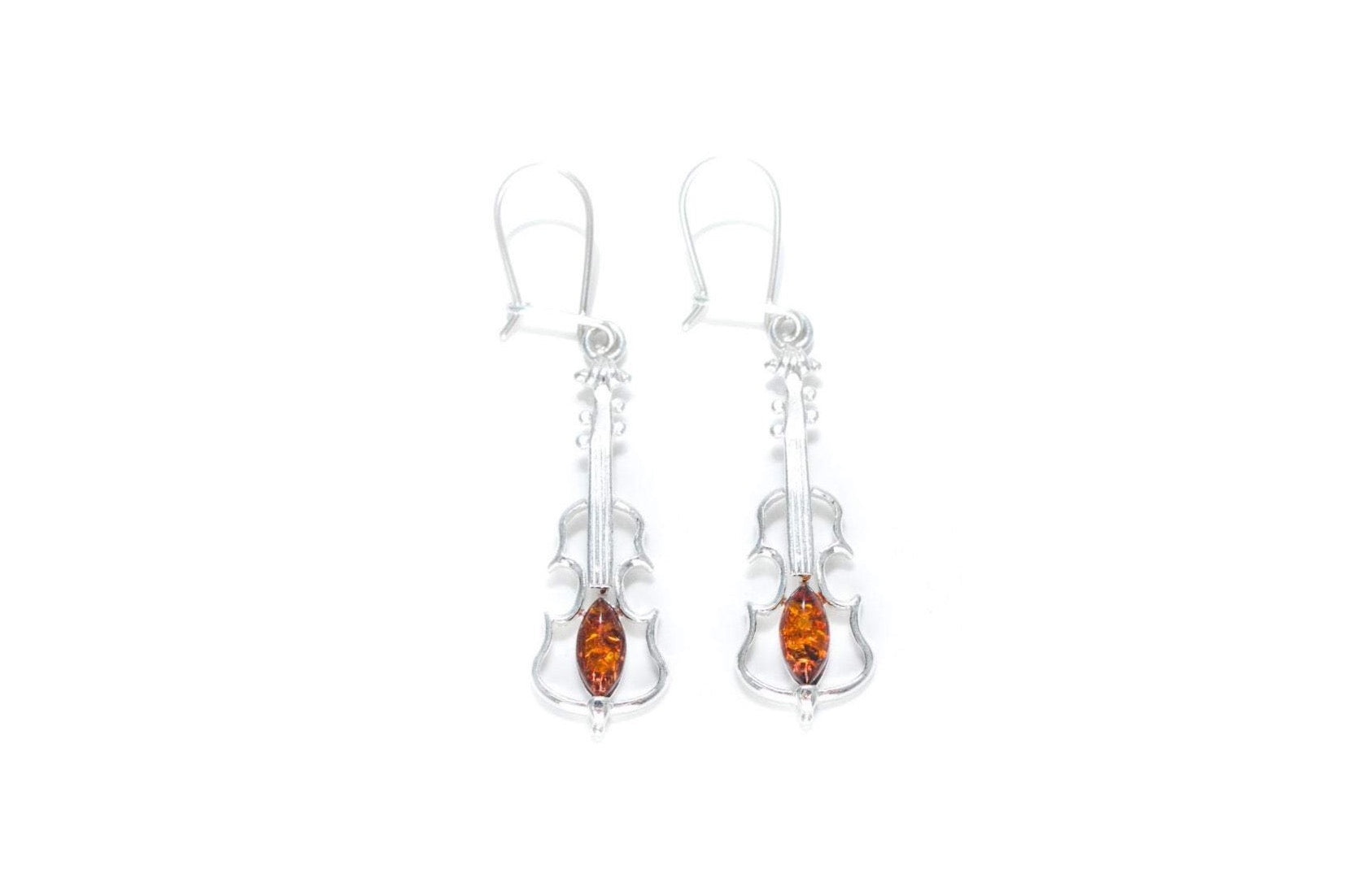 Amber Violin Dangle Earrings- Earrings- Baltic Beauty