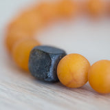 Black Cube Accent Egg Yolk Amber Bracelet- Bracelets- Baltic Beauty