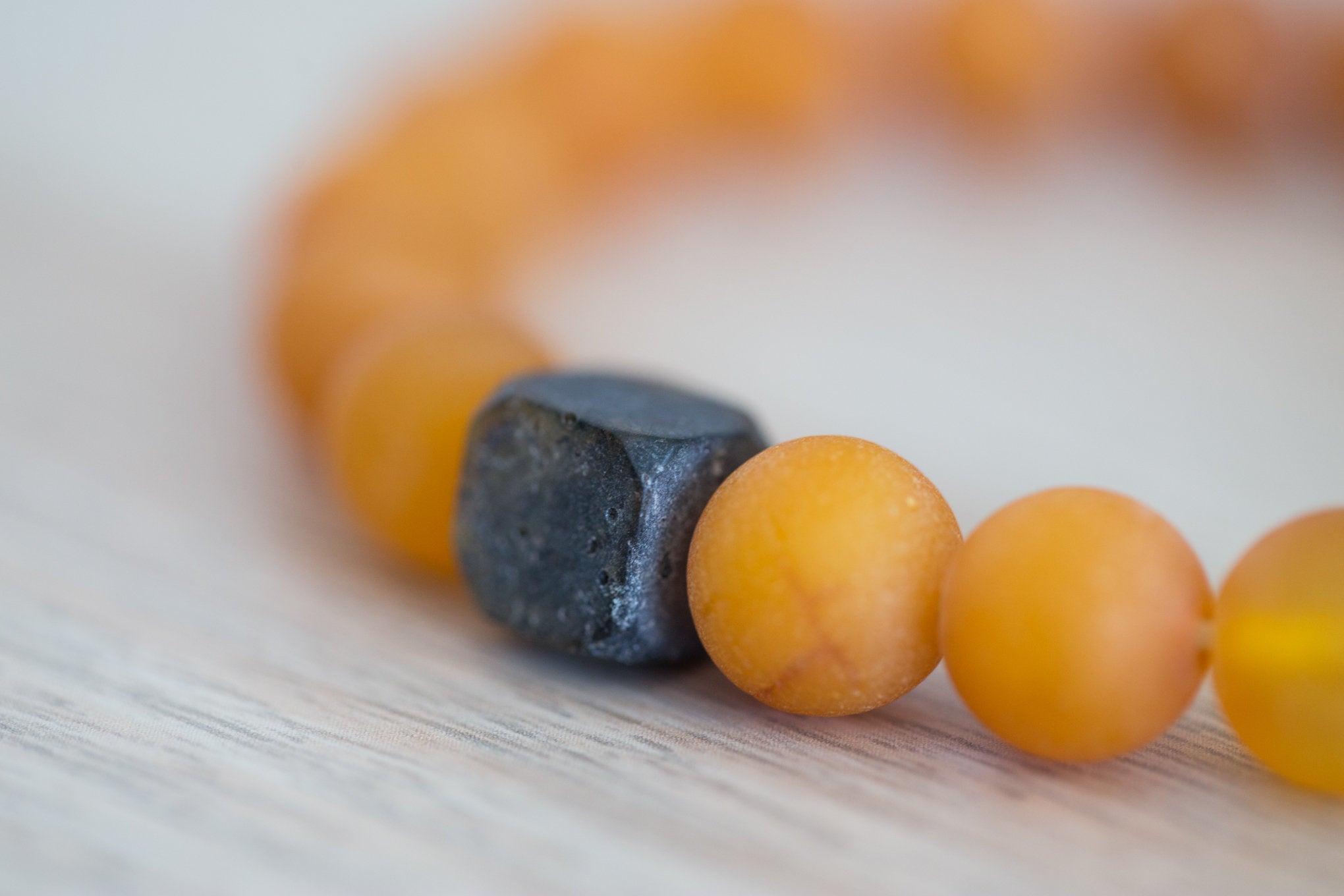 Black Cube Accent Egg Yolk Amber Bracelet- Bracelets- Baltic Beauty