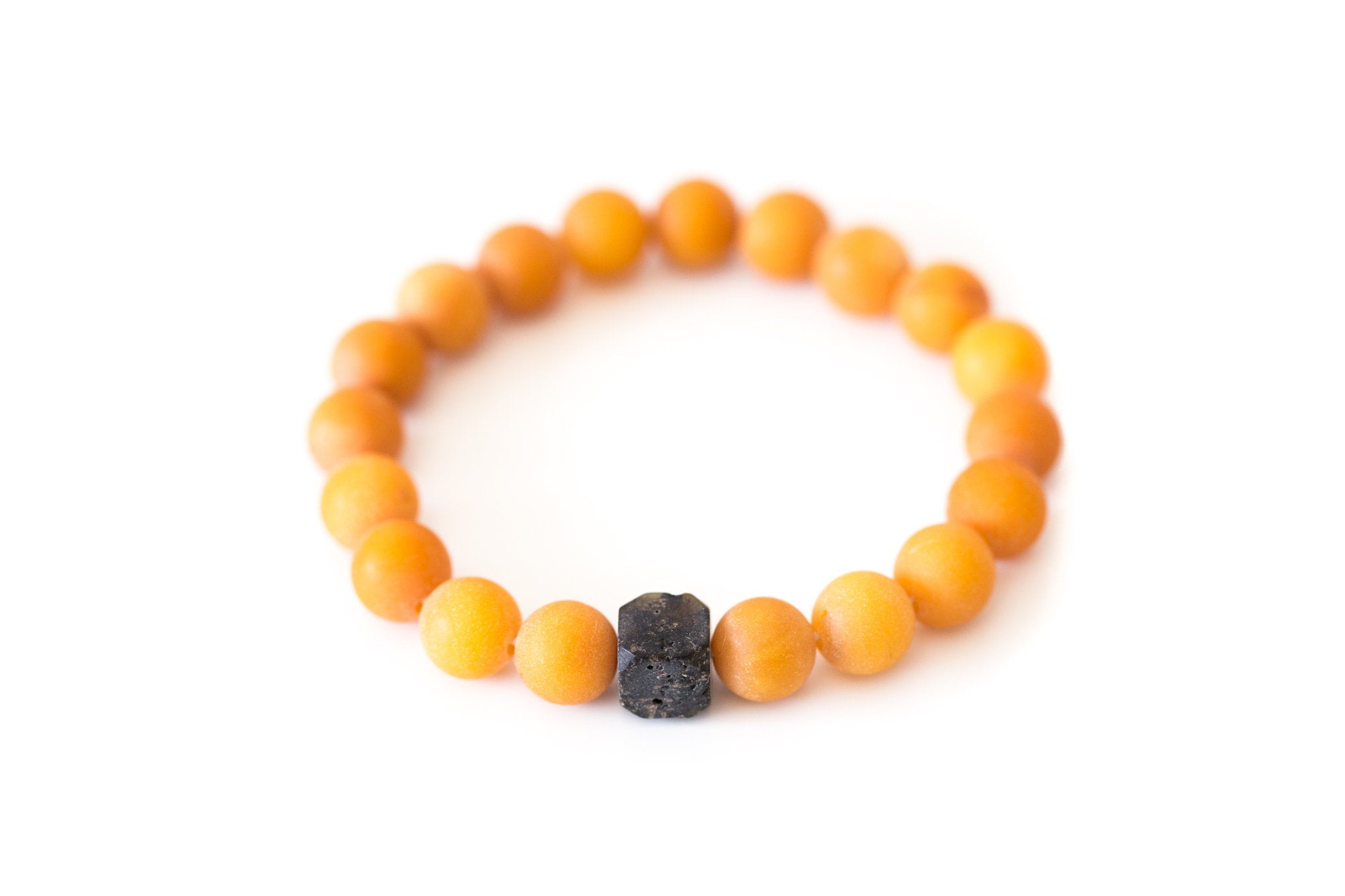 Black Cube Accent Egg Yolk Amber Bracelet- Bracelets- Baltic Beauty