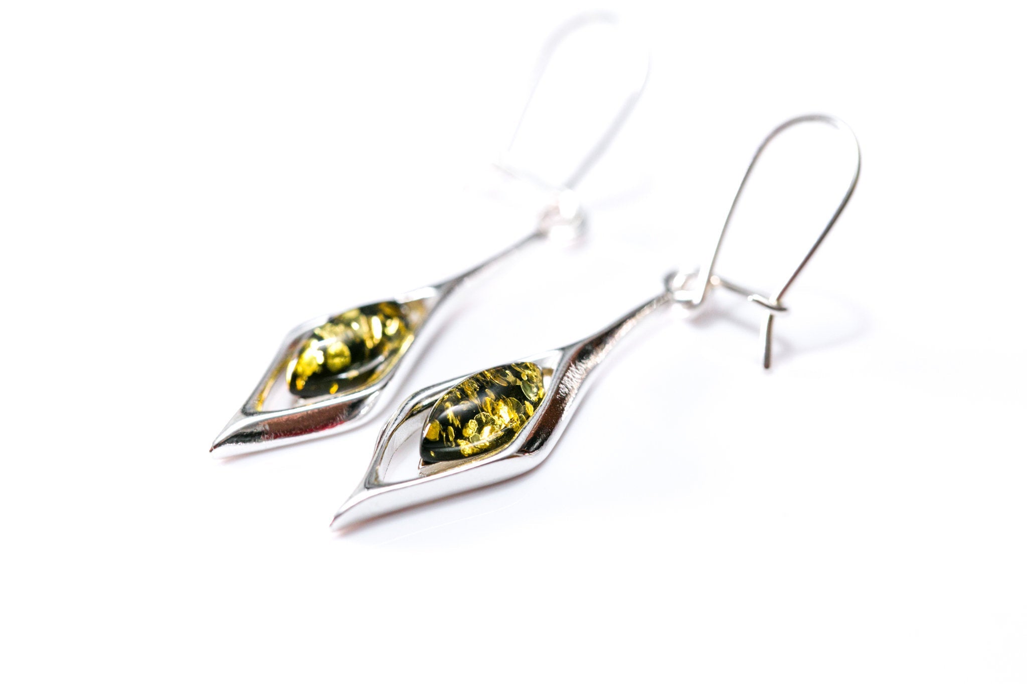 Green Amber Droplet Earrings- Earrings- Baltic Beauty