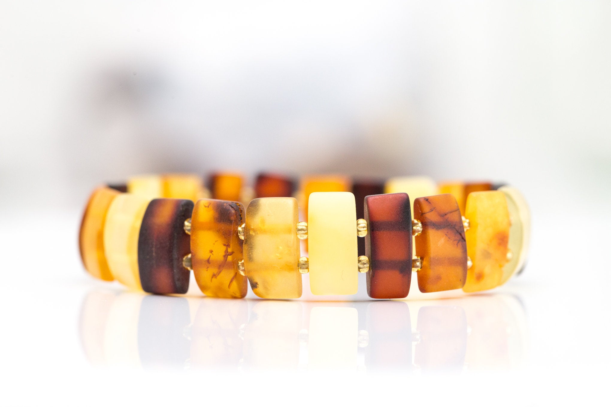 Unisex Amber Rectangular Bead Bracelet- Bracelets- Baltic Beauty