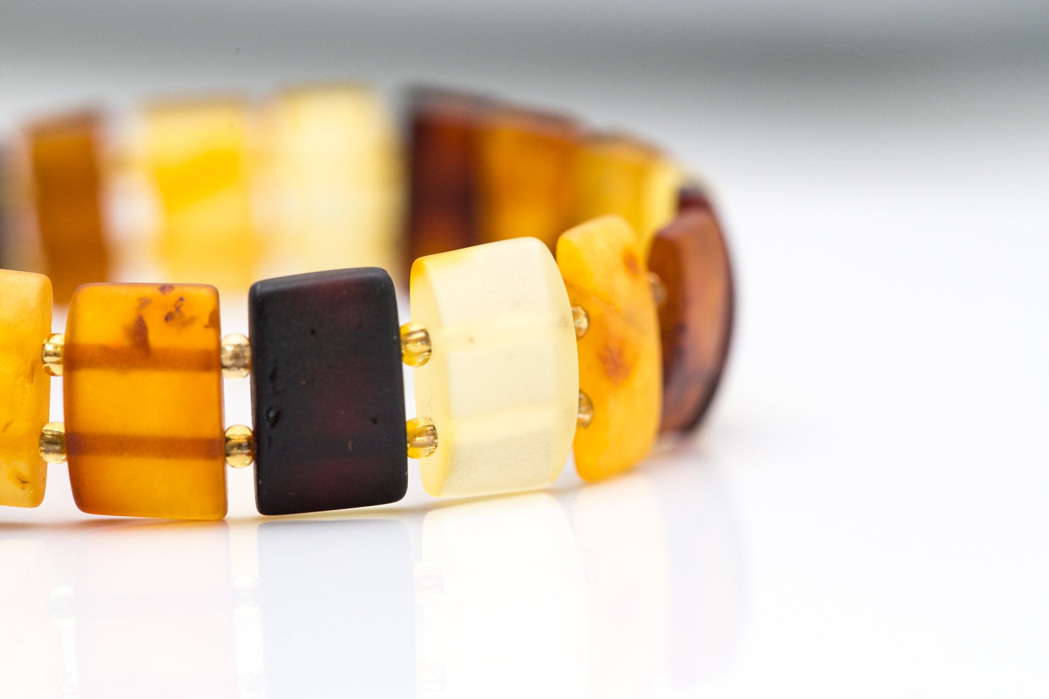 Unisex Amber Rectangular Bead Bracelet- Bracelets- Baltic Beauty