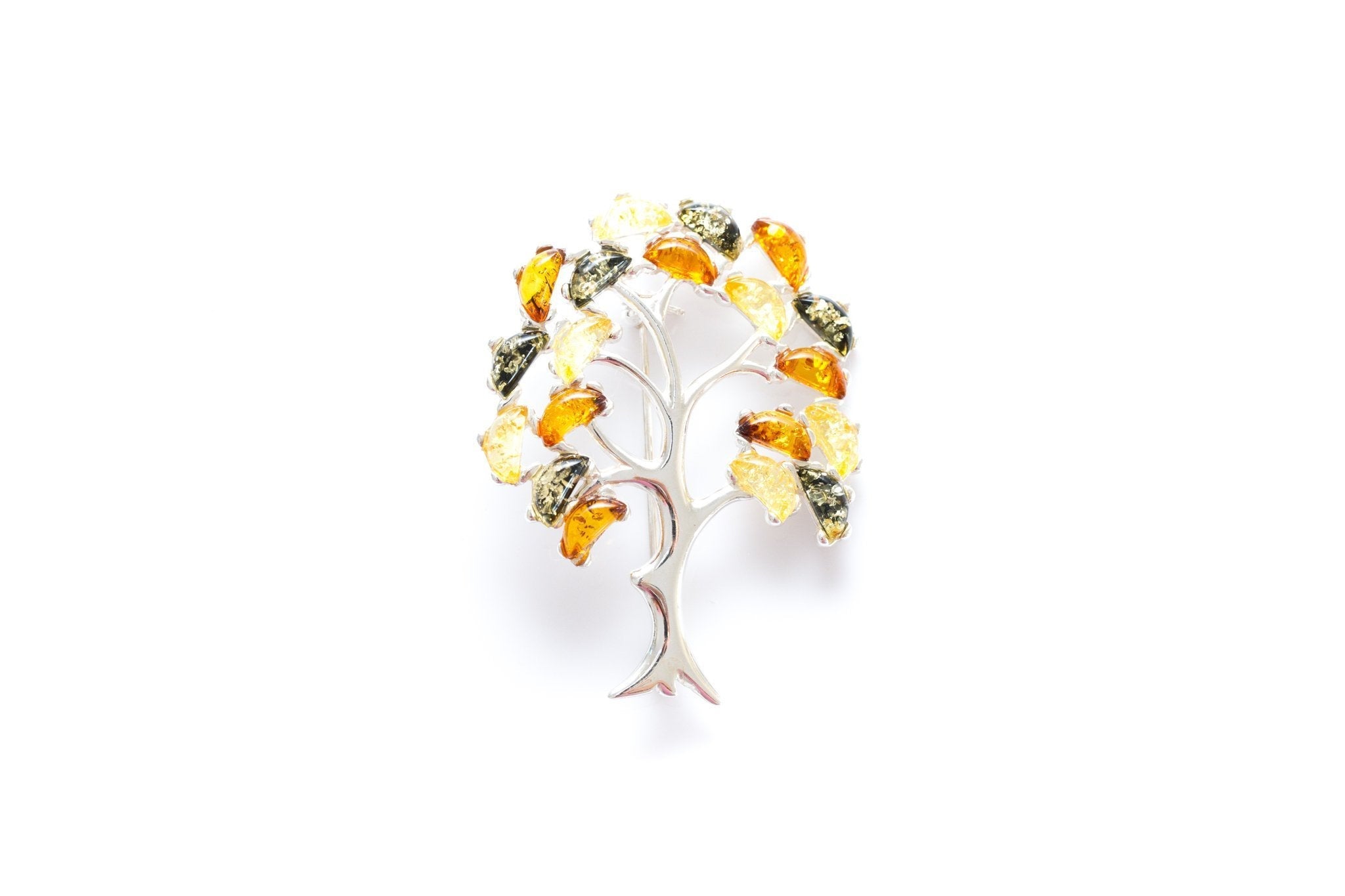 Colourful Large Amber Tree Brooch- Brooches- Baltic Beauty