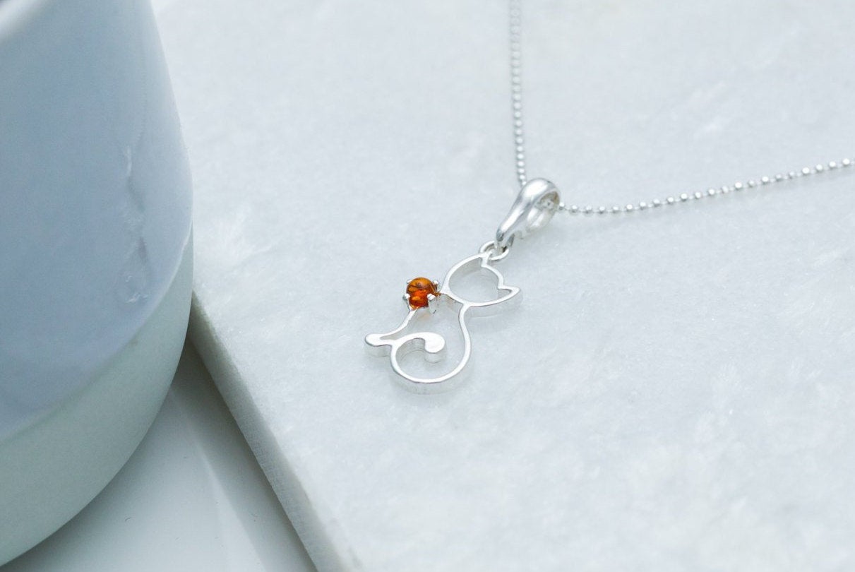 Dainty Cat Charm Necklace- Necklaces- Baltic Beauty