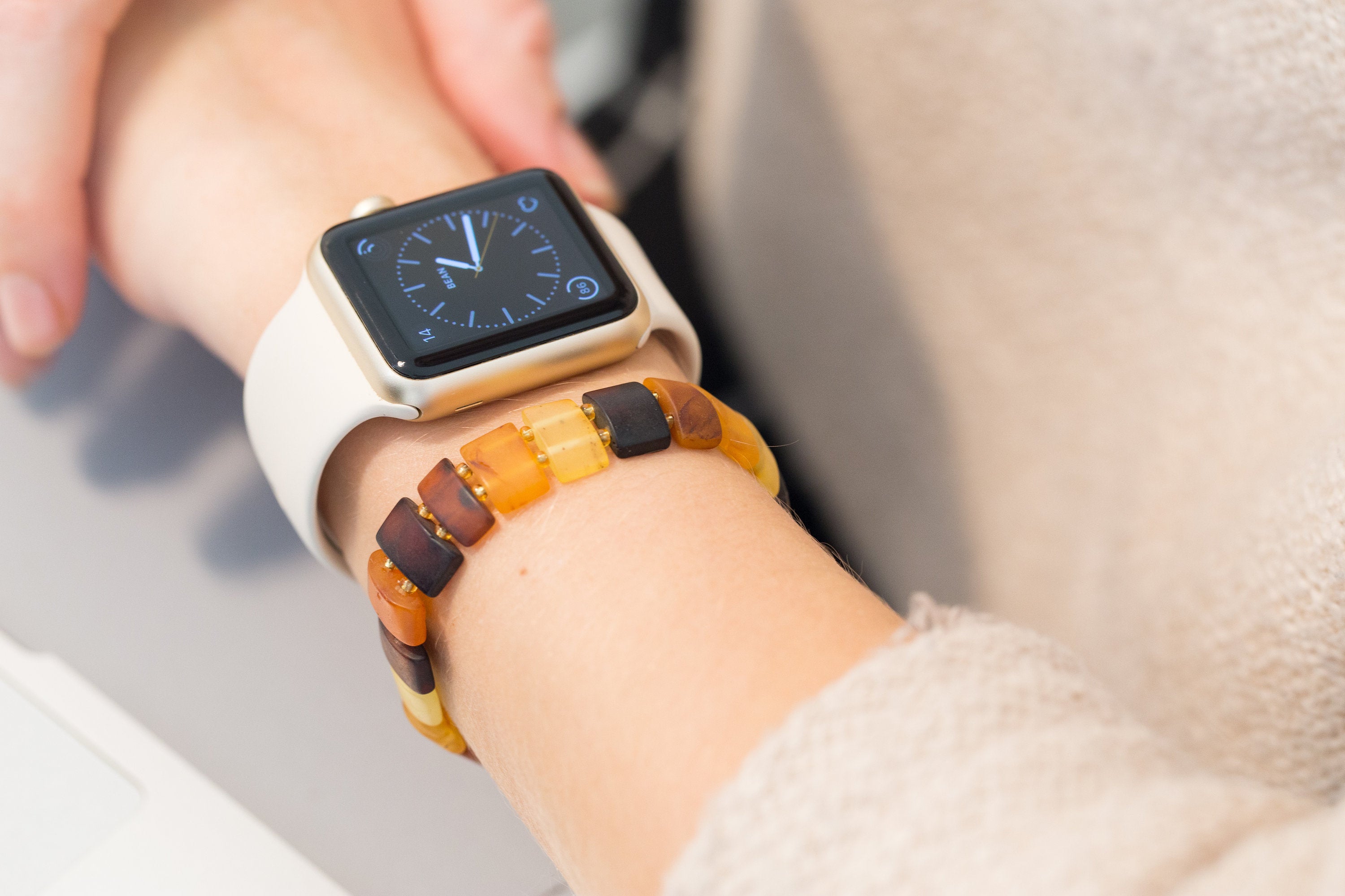 Unisex Amber Rectangular Bead Bracelet- Bracelets- Baltic Beauty