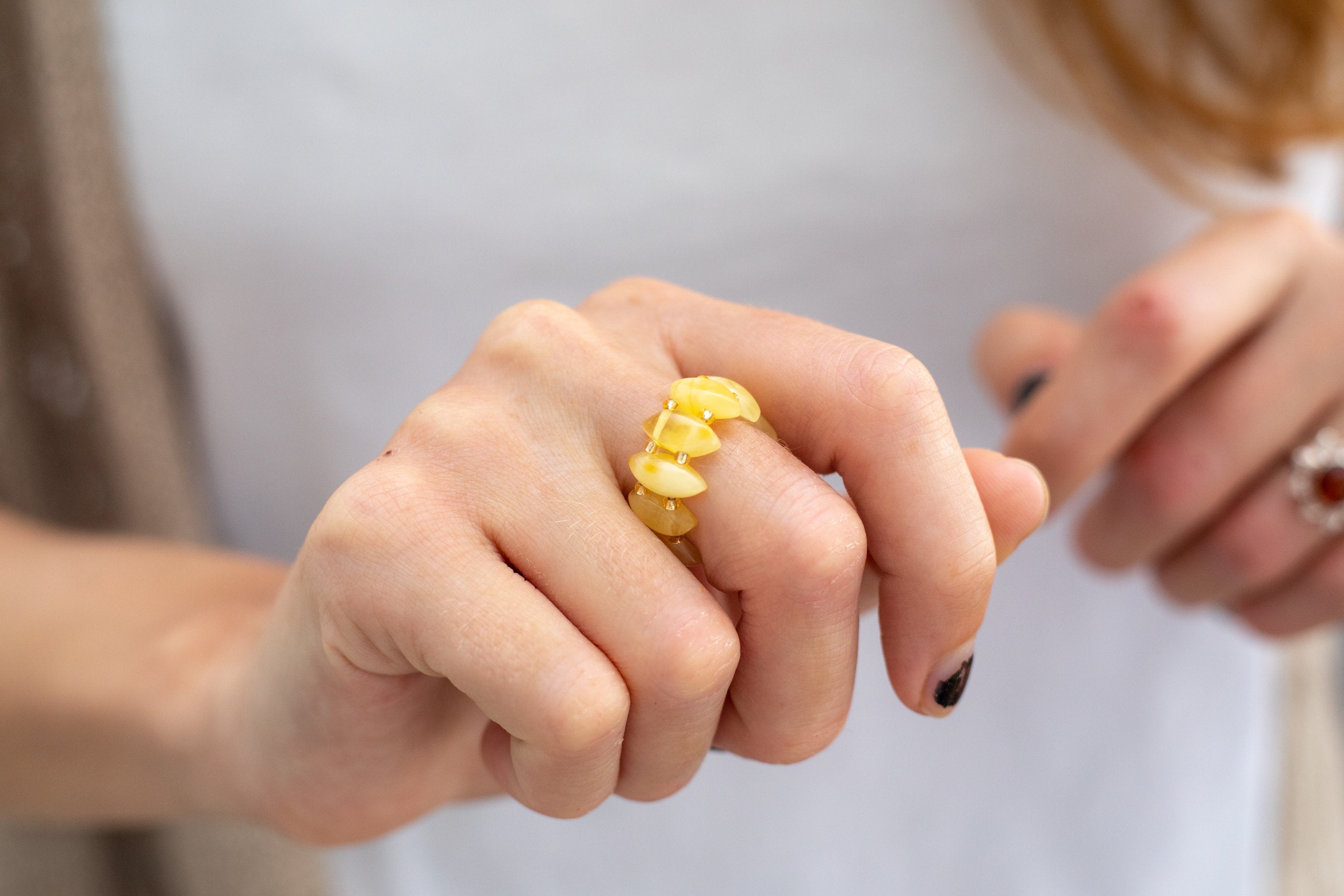 Stretchy Butterscotch Yellow Bead Ring- Rings- Baltic Beauty