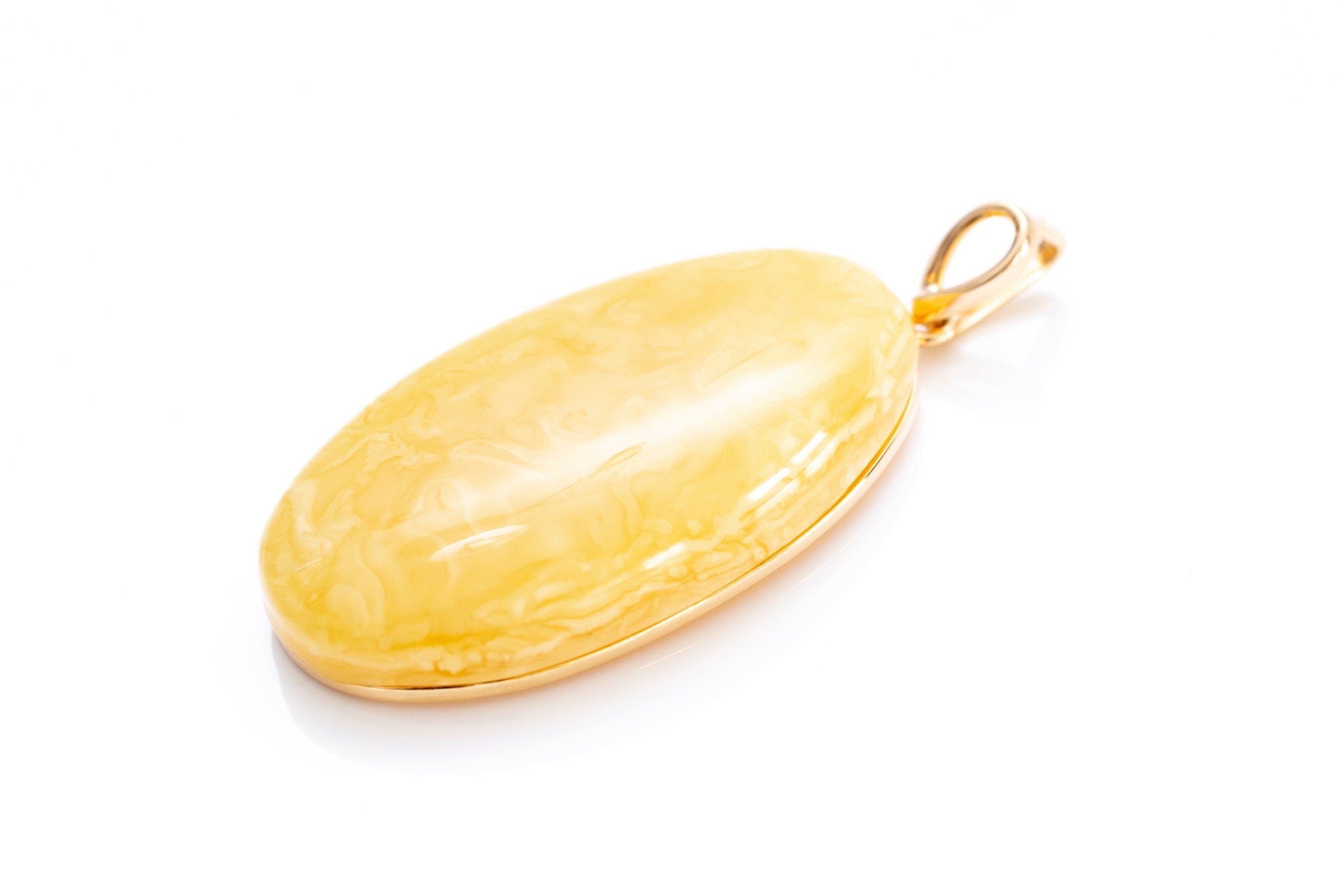 OOAK Large Gold Plated Creamy Amber Pendant- Necklaces- Baltic Beauty