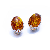 Floral Frame Oval Amber Clip On Earrings- Earrings- Baltic Beauty