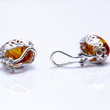 Floral Frame Oval Amber Clip On Earrings- Earrings- Baltic Beauty