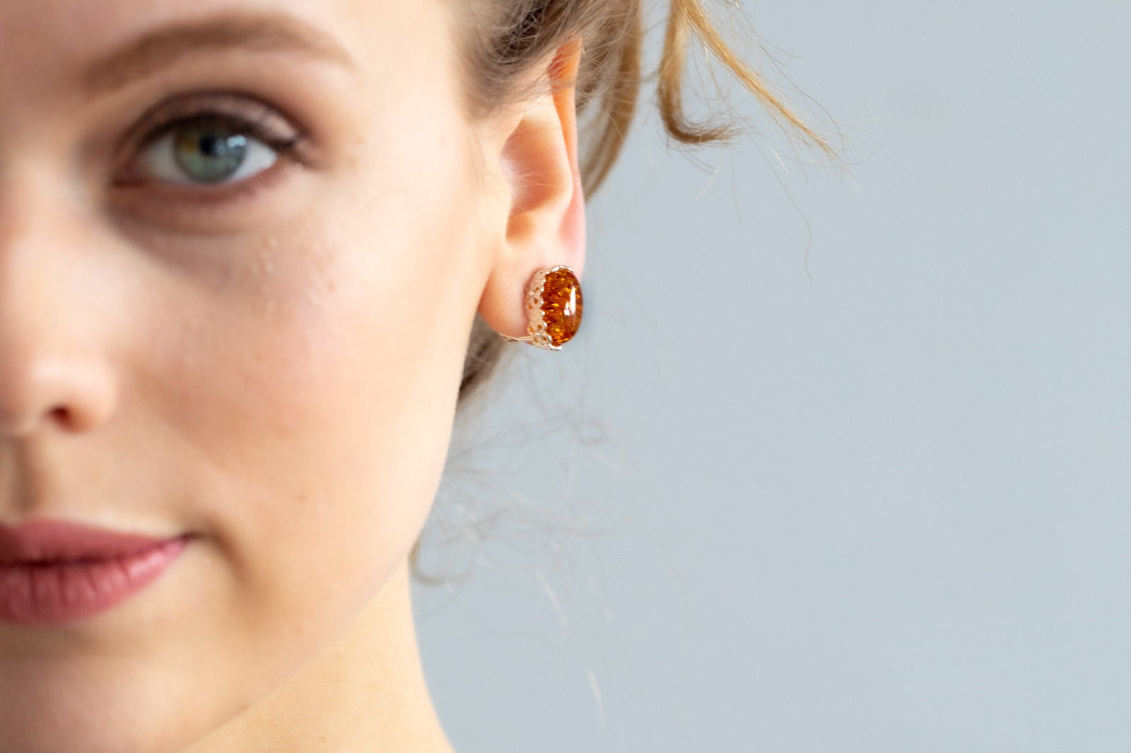 Floral Frame Oval Amber Clip On Earrings- Earrings- Baltic Beauty