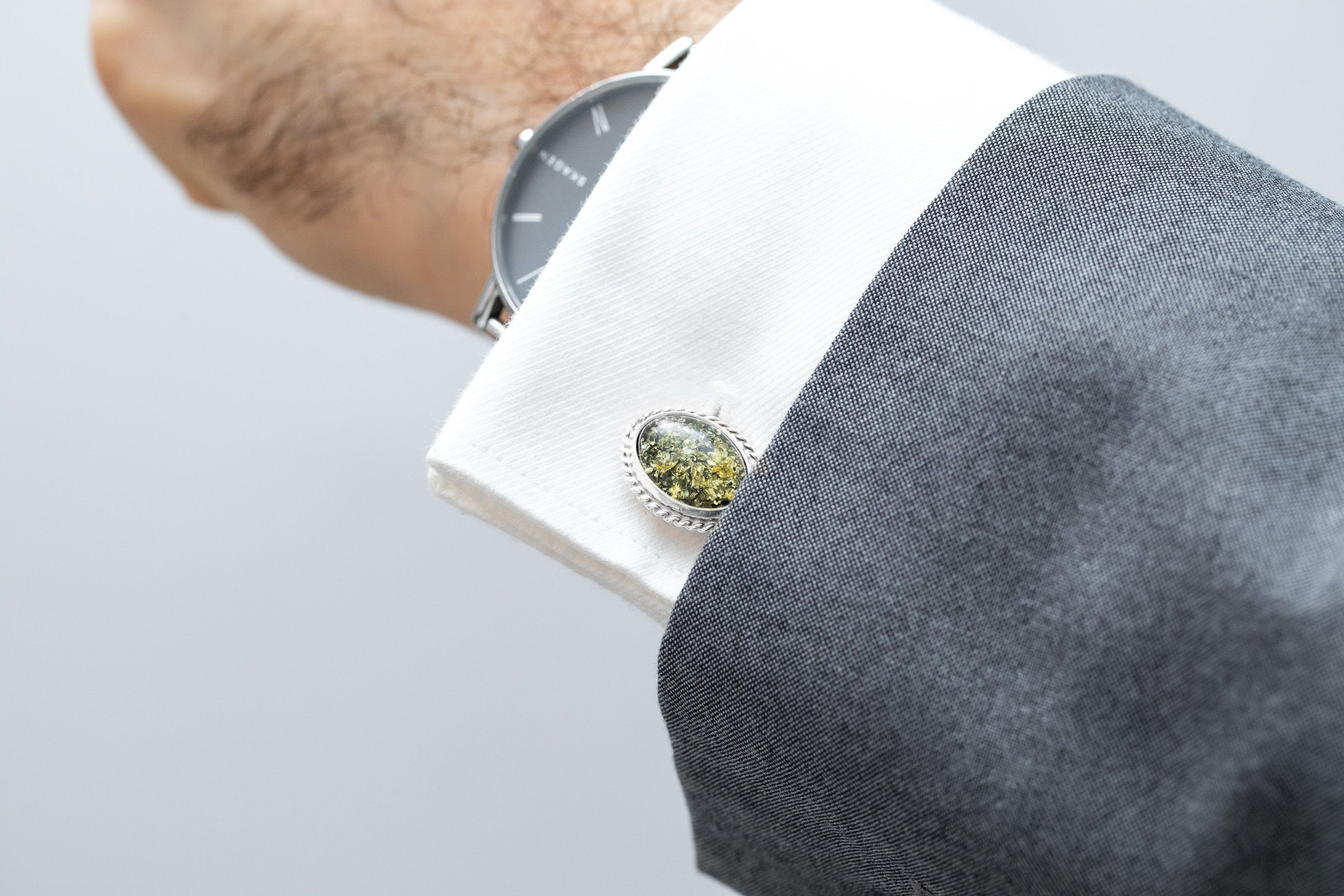 Quintessence Statement Green Amber Cufflinks- Cufflinks- Baltic Beauty