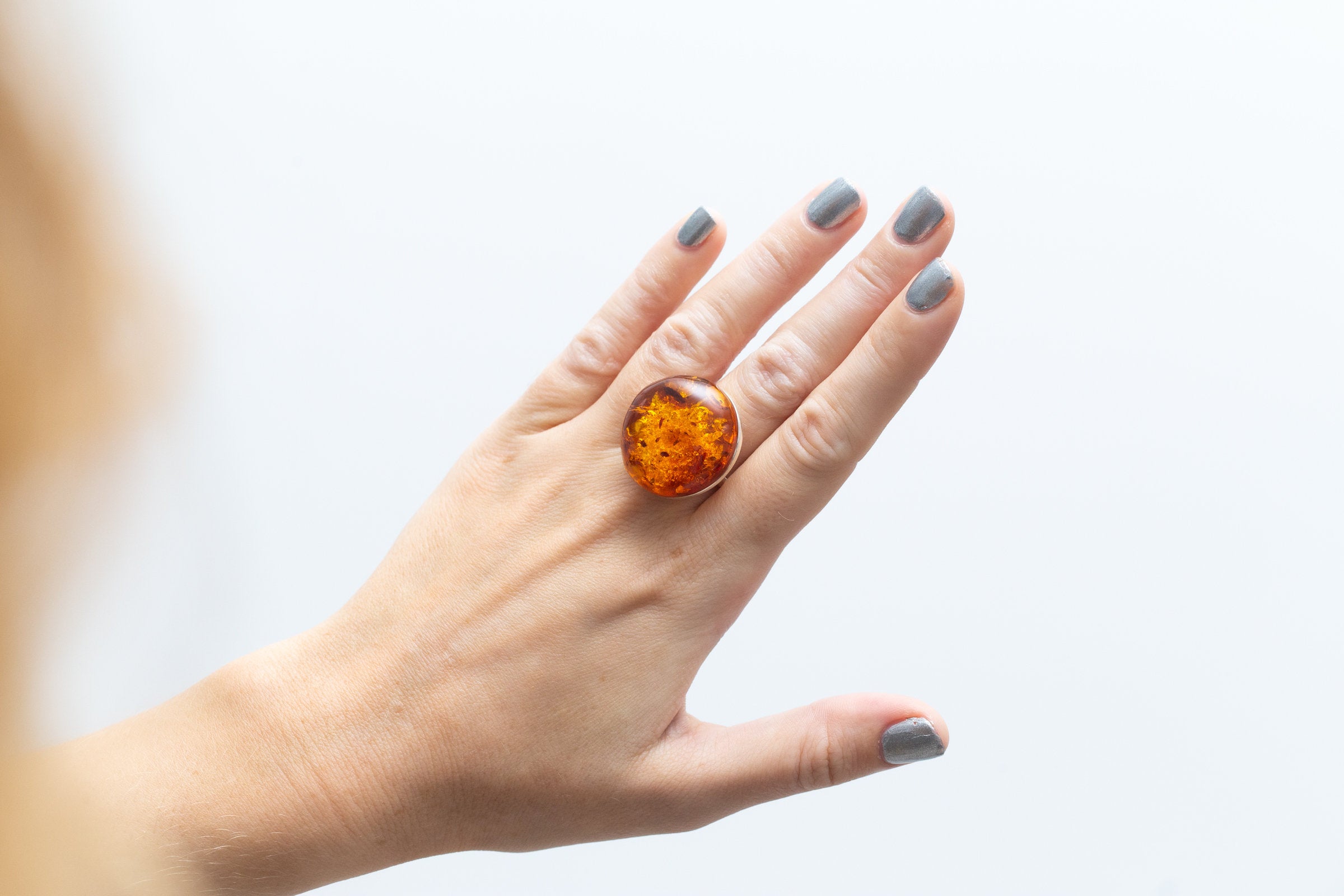 Big Amber Cocktail Ring- Rings- Baltic Beauty