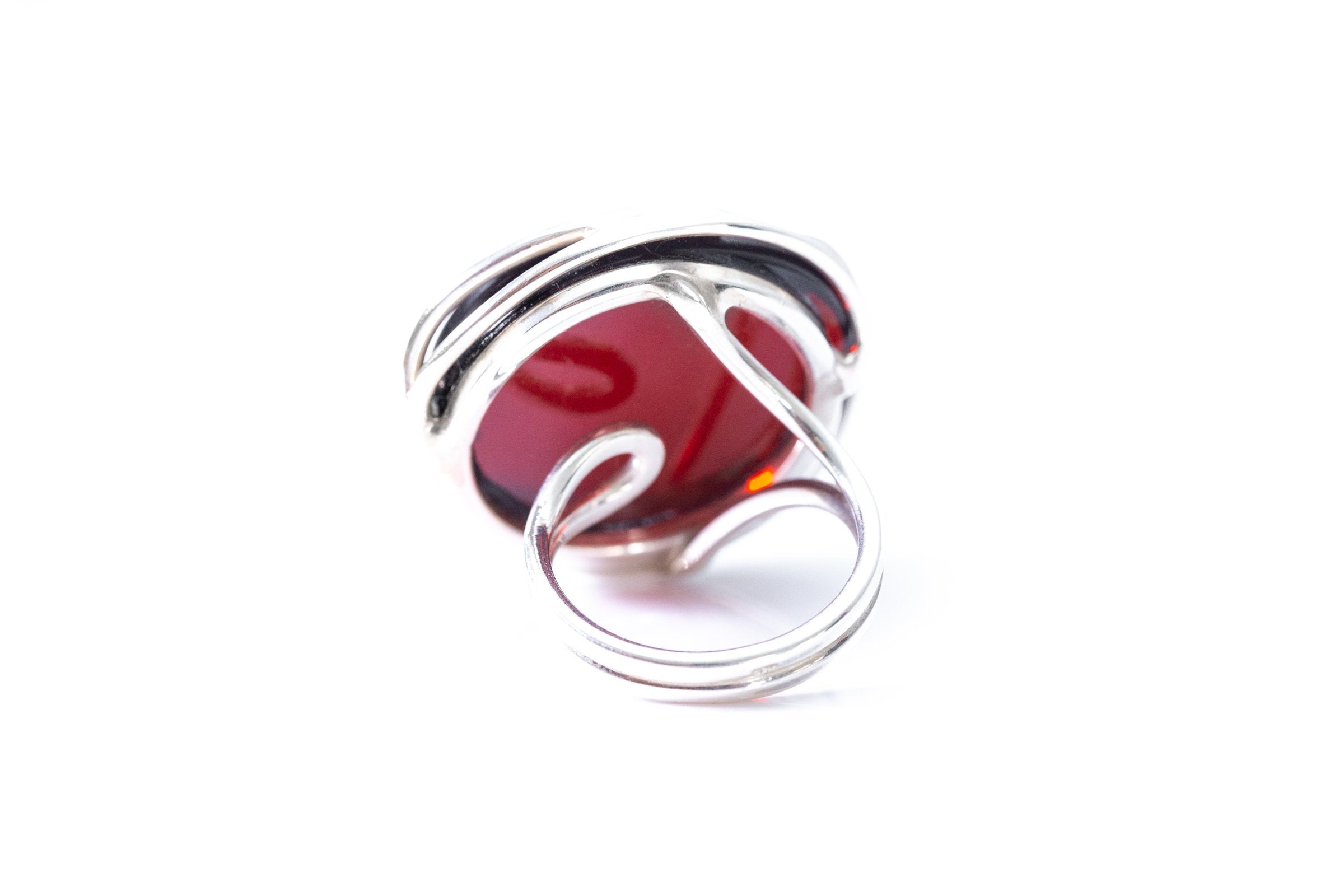 Handmade Oversized Cherry Amber Ring- Rings- Baltic Beauty