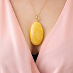 OOAK Large Gold Plated Creamy Amber Pendant- Necklaces- Baltic Beauty