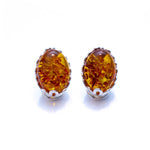 Floral Frame Oval Amber Clip On Earrings- Earrings- Baltic Beauty