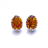 Floral Frame Oval Amber Clip On Earrings- Earrings- Baltic Beauty