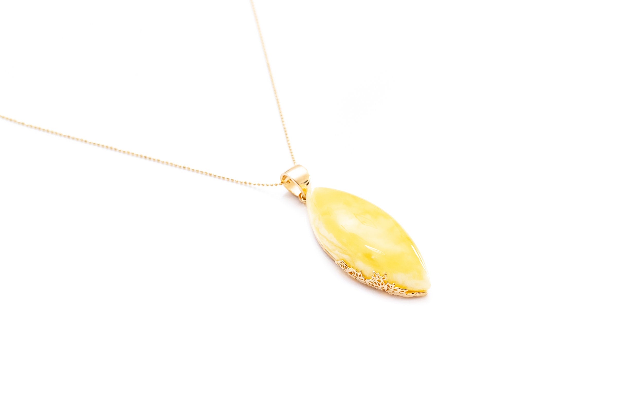 OOAK Unique Gold Plated Butterscotch Amber Necklace- Necklaces- Baltic Beauty