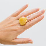 Oversized Gold Plated Yellow Amber Statement Ring- Rings- Baltic Beauty
