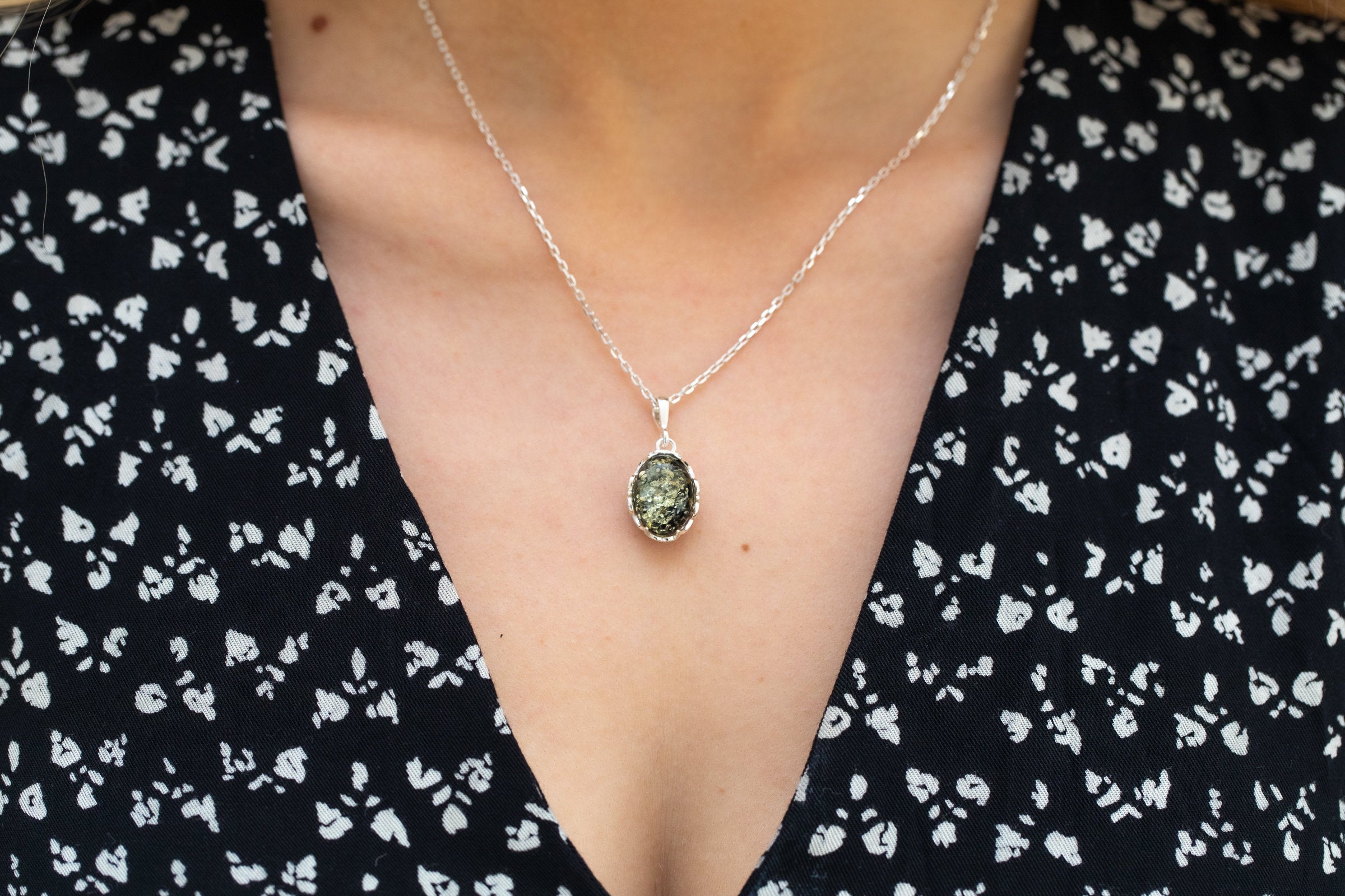 Demi Green Amber Drop Pendant- Necklaces- Baltic Beauty