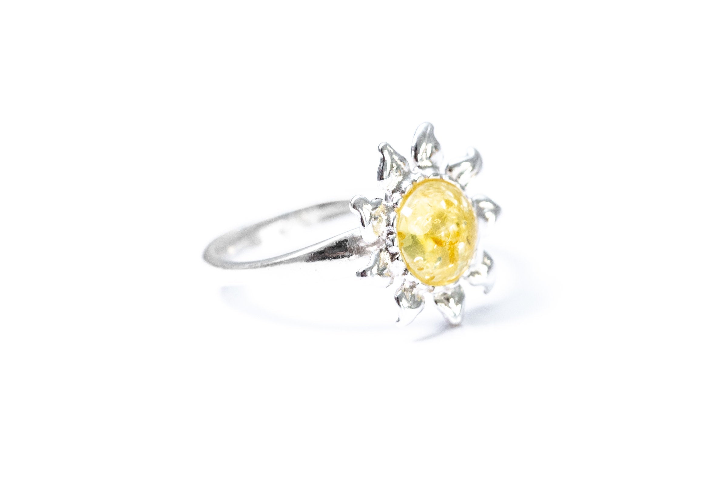 Citrus Yellow Amber Sun Ring- Rings- Baltic Beauty