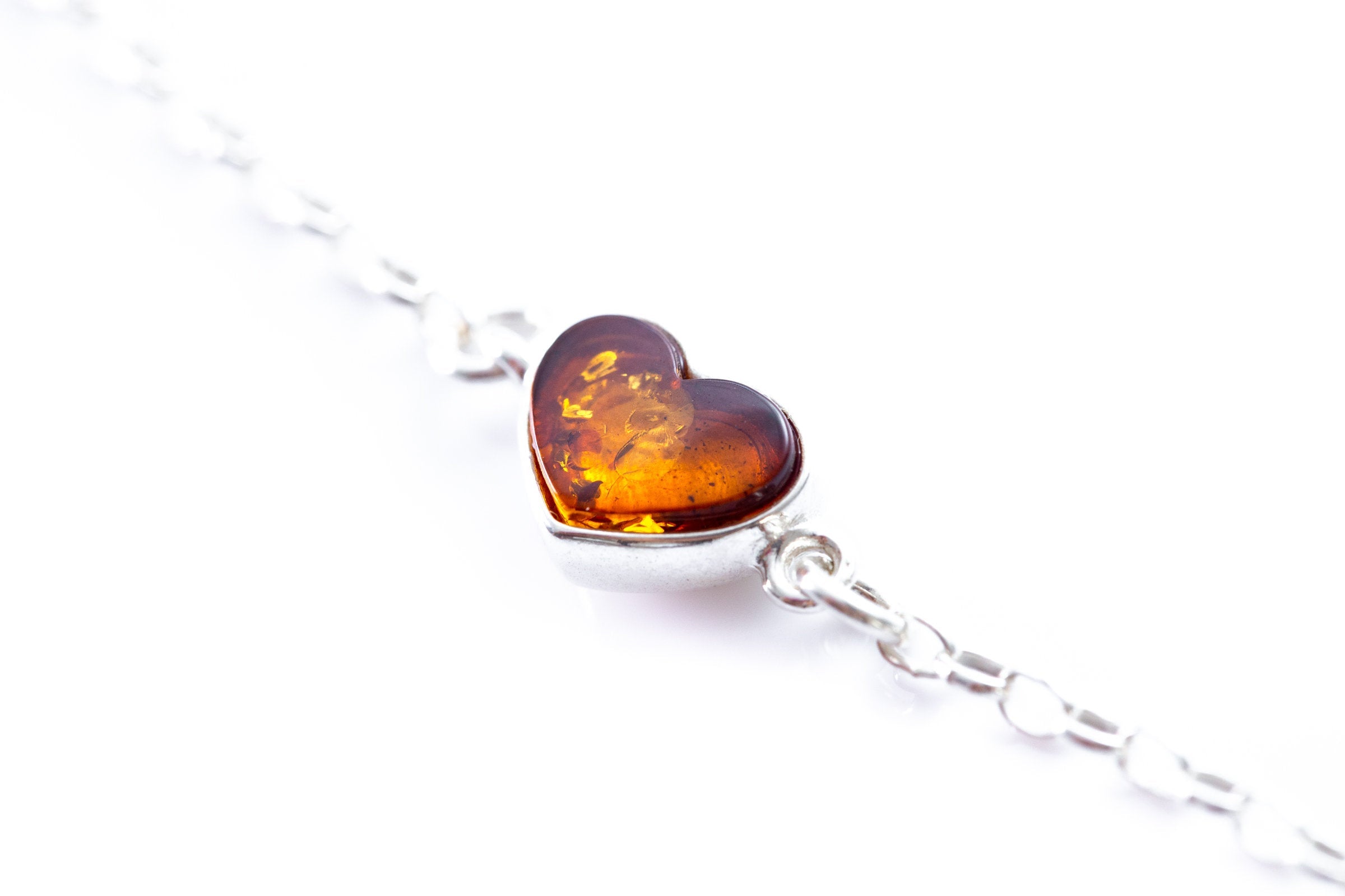 Reversible Dainty Amber Heart Bracelet- Bracelets- Baltic Beauty