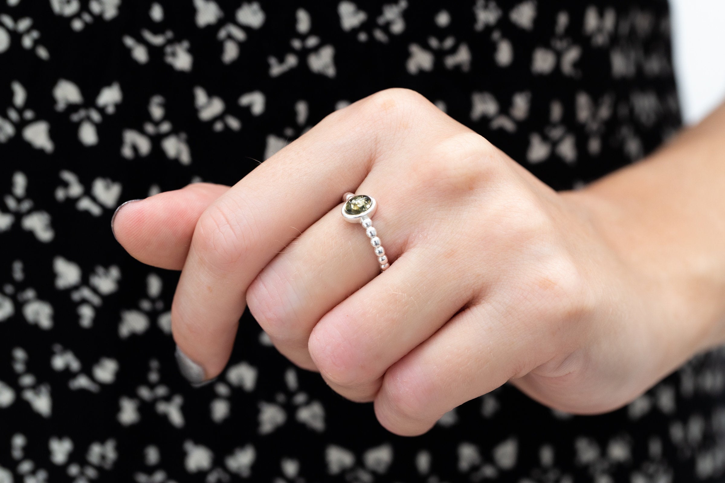 Green Amber Bubble Stacking Ring- Rings- Baltic Beauty
