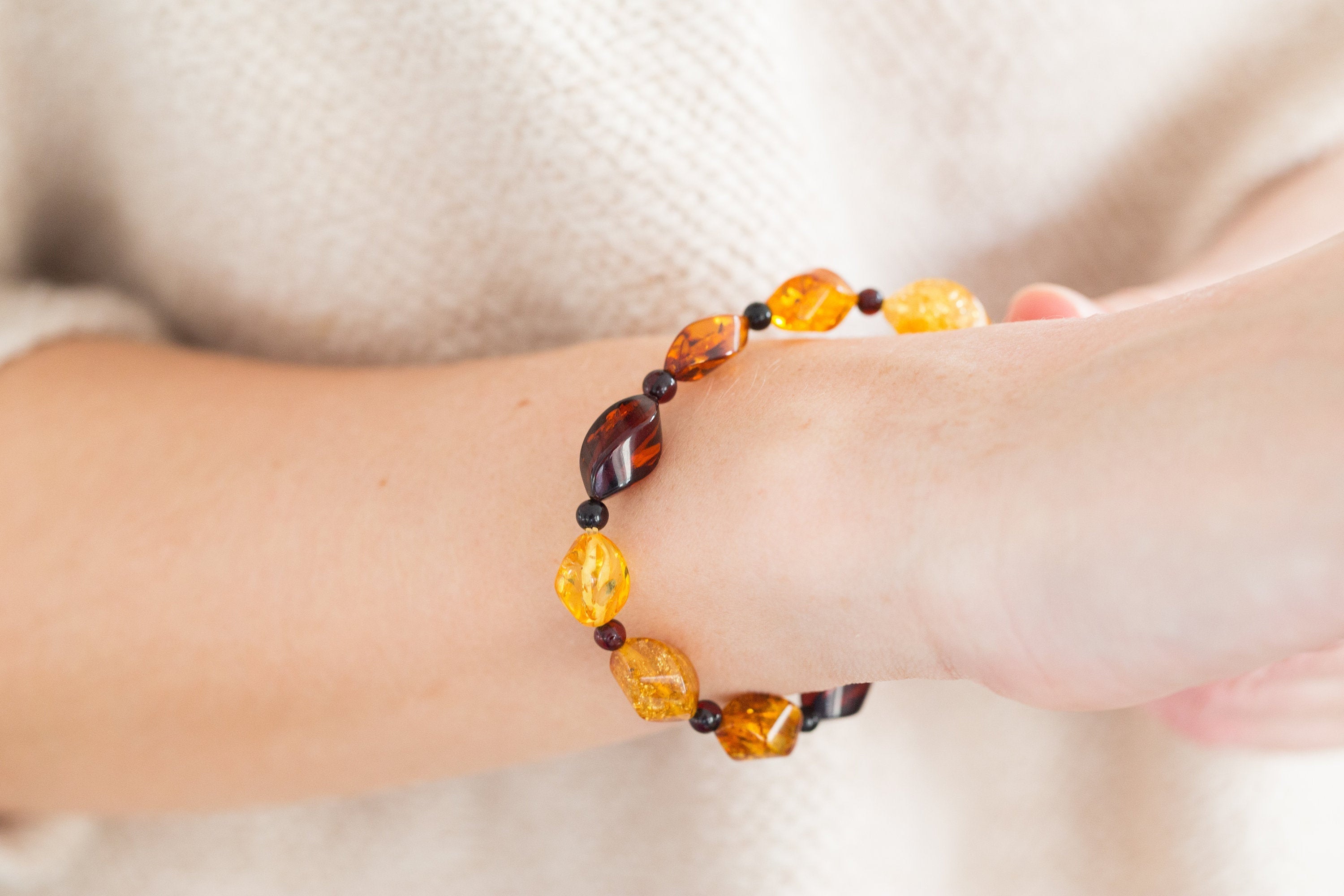 Elegant Multicolour Faceted Amber Bead Bracelet- Bracelets- Baltic Beauty