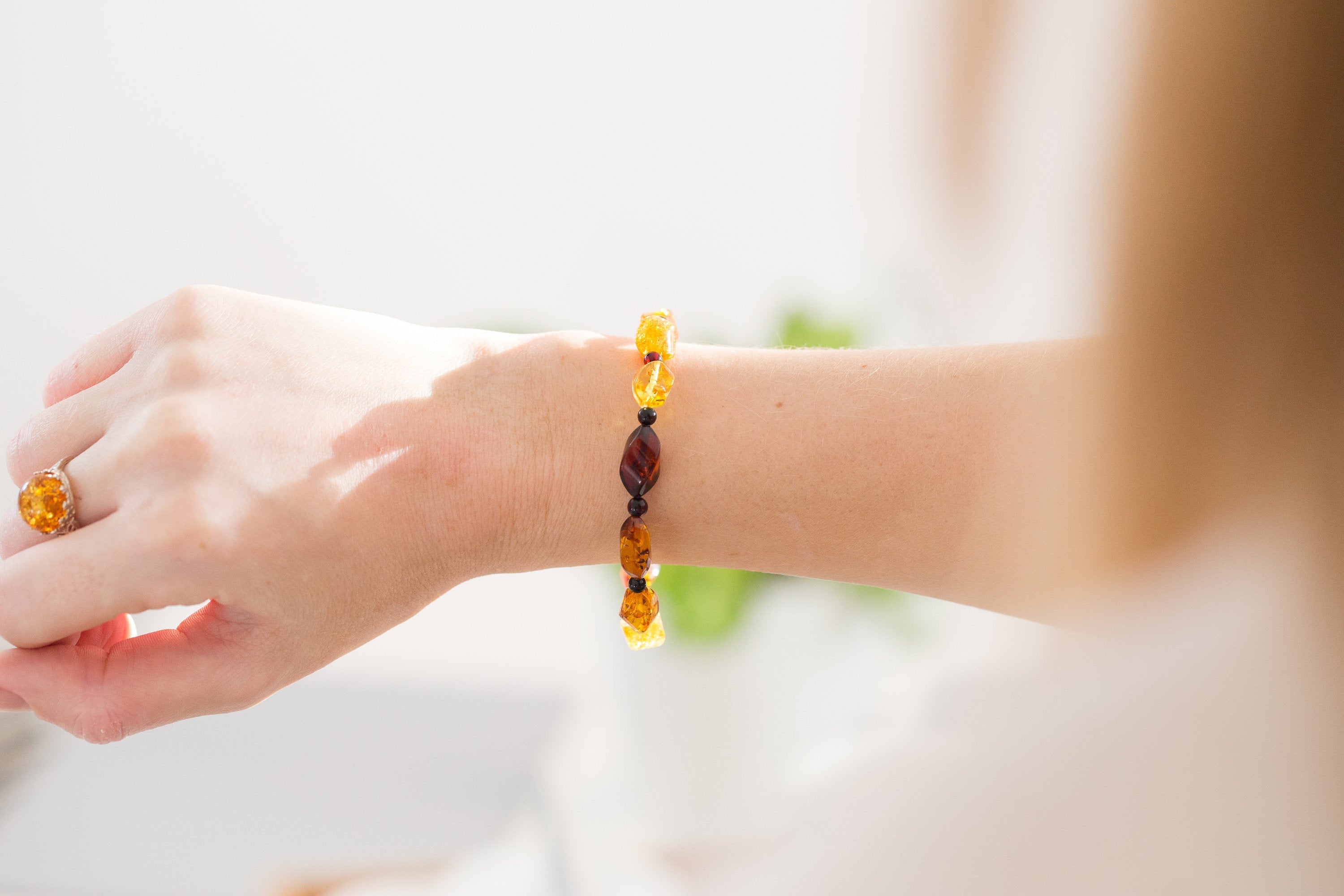 Elegant Multicolour Faceted Amber Bead Bracelet- Bracelets- Baltic Beauty