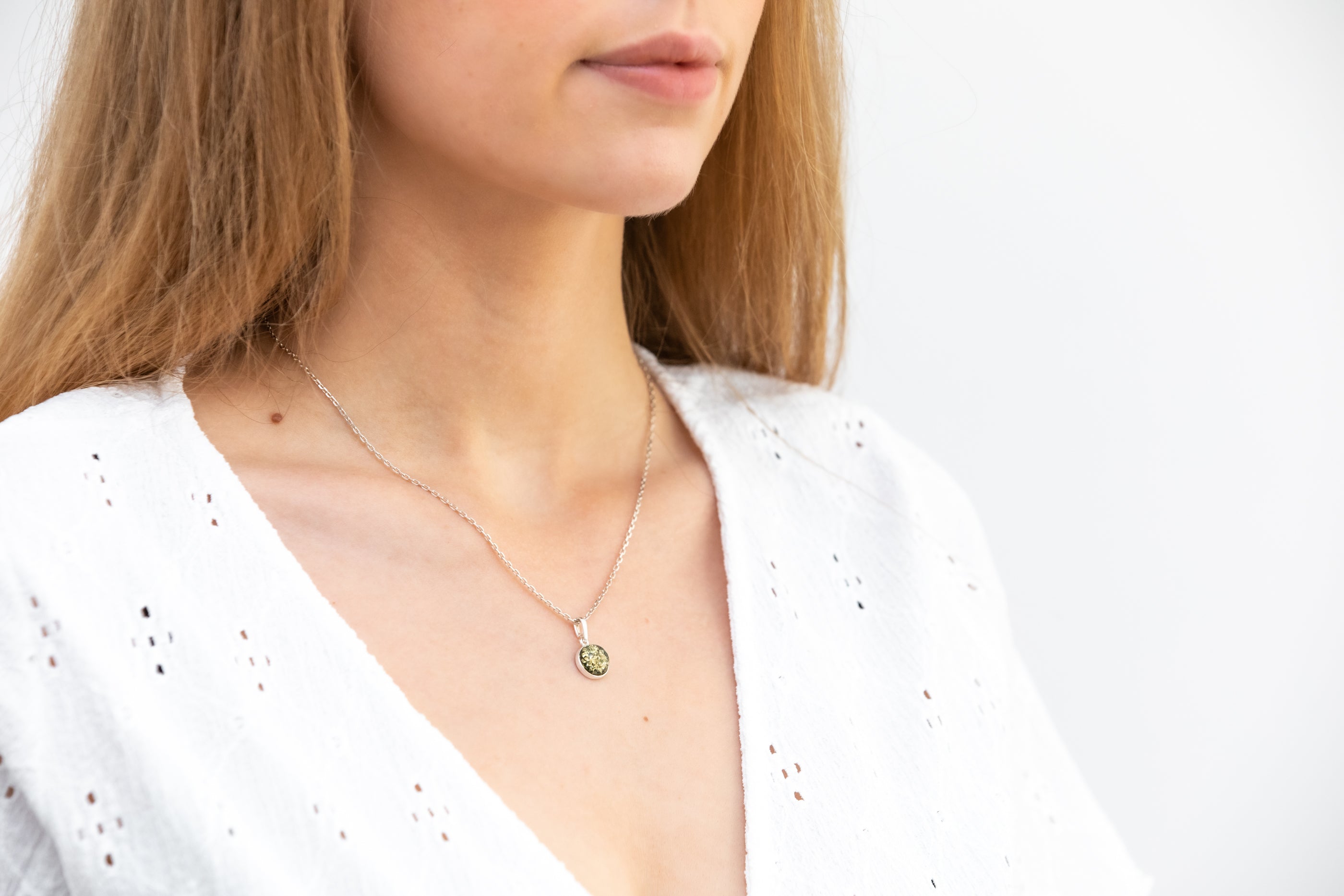 ESSENTIALS Mini Green Amber Pendant- Necklaces- Baltic Beauty